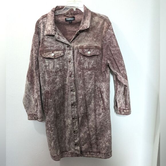 Thrill Jeans Apparel Red Acid Wash Denim Jacket Full Length Womens Xtra Large - Picture 1 of 14
